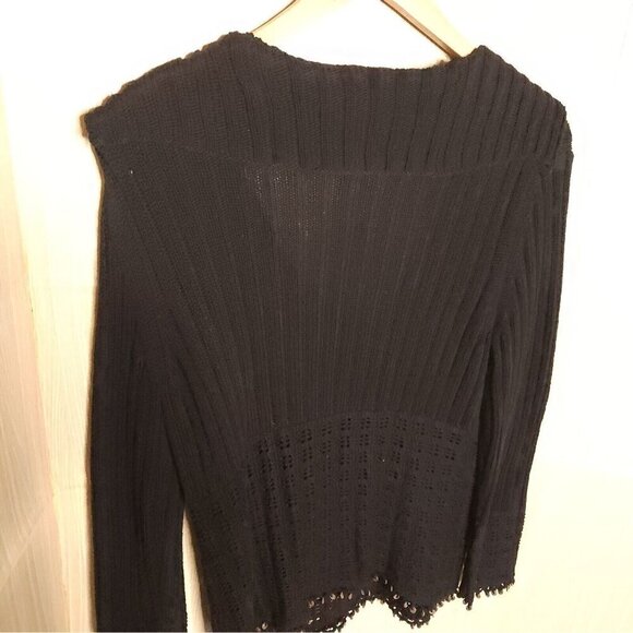 Tommy Bahama Black Hooded V Neck Summer Sweater Beaded Trim Medium - Picture 2 of 7